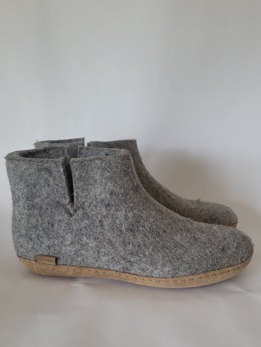 Glerups Grey Felted Wool Ankle Boot Slippers Leather Sole Unisex
